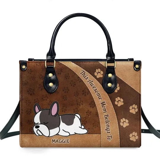 Discover Personalized Awesome Mom Belongs To Leather Handbag, Dog Leather Handbag Lover