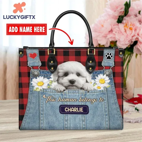 Discover Personalized Bichon Frise Leather Handbag, Dog Leather Bag Gift