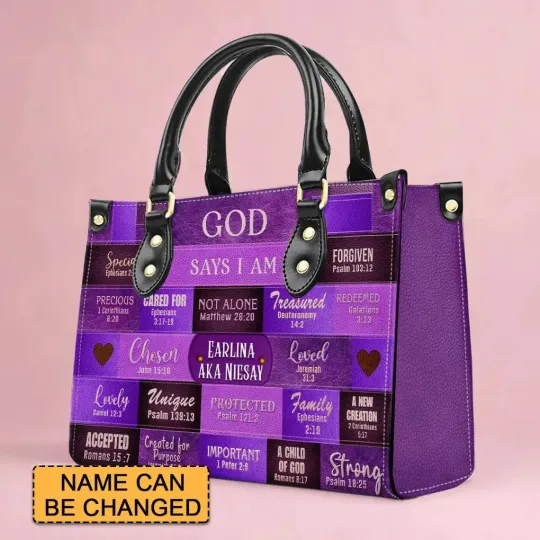 Discover Personalized God Says I Am Lovely Protected Important Unique Leather Handbag