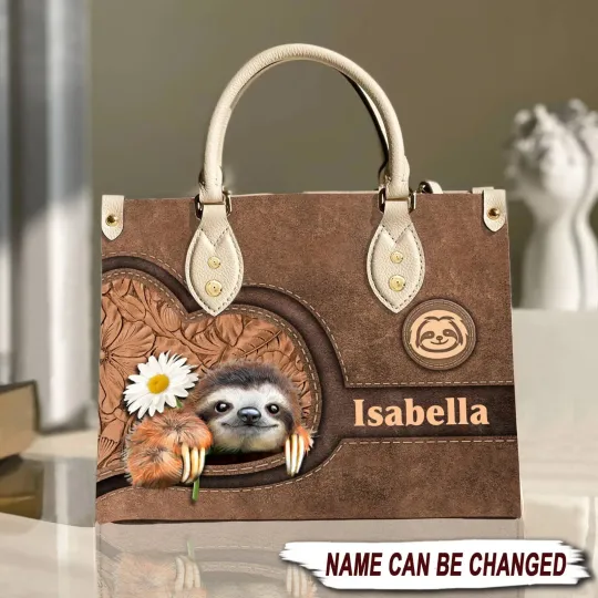 Discover Personalized Sloth Leather Handbag, Sloth Leather Bag Gift