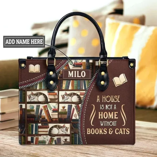 Discover Personalized Books And Cats Leather Handbag, Cats Leather Handbag Lover