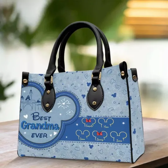 Discover Personalized Mouse Grandma Leather Handbag, Mouse Women's Leather Bag Gift