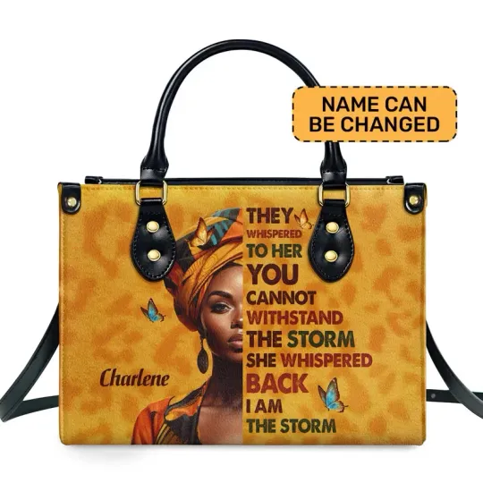 Discover Personalized African Black Girl I Am The Storm Butterfly Leather Handbag Gift