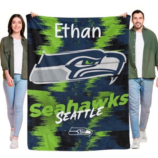 Personalized Seattle Seahawks Fleece Blanket with Custom Name - Football Fan Gift