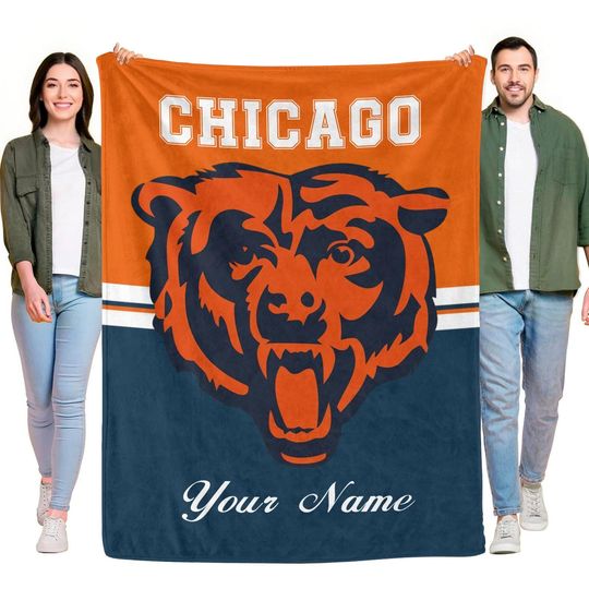 Personalized Chicago Bears Fleece Blanket with Custom Name - Football Fan Gift