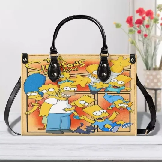 Personalized Simpsons Leather Handbag, Simpsons Women's Leather Bag Gift
