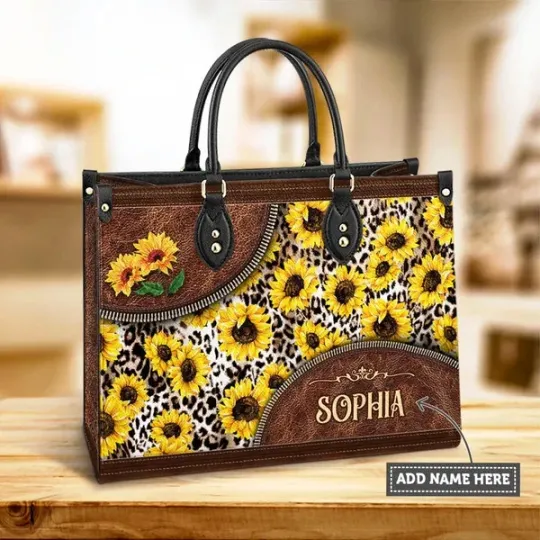 Discover Personalized Hippie Flowers Leather Handbag, Hippie Sunflowers Leather Handbag
