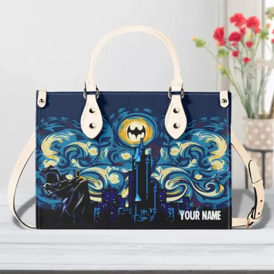 Personalized Batman Leather Handbag, Batman Women's Leather Bag Gift