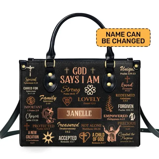 Personalized God Says I Am Leather Handbag, A Child Of God Lovers Leather Bag