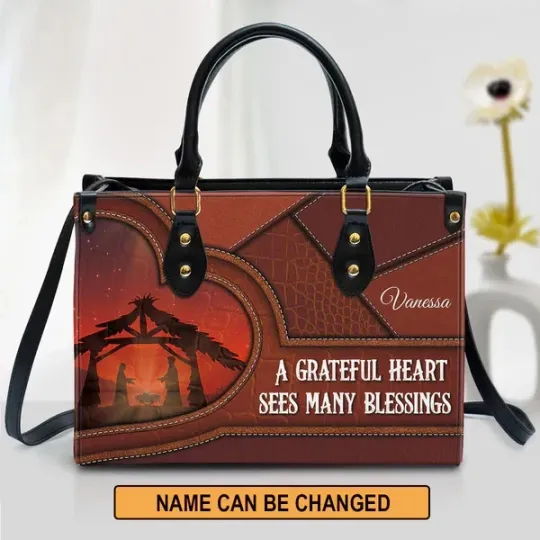 Discover Personalized God A Grateful Heart Sees Many Blessings Leather Handbag Lover