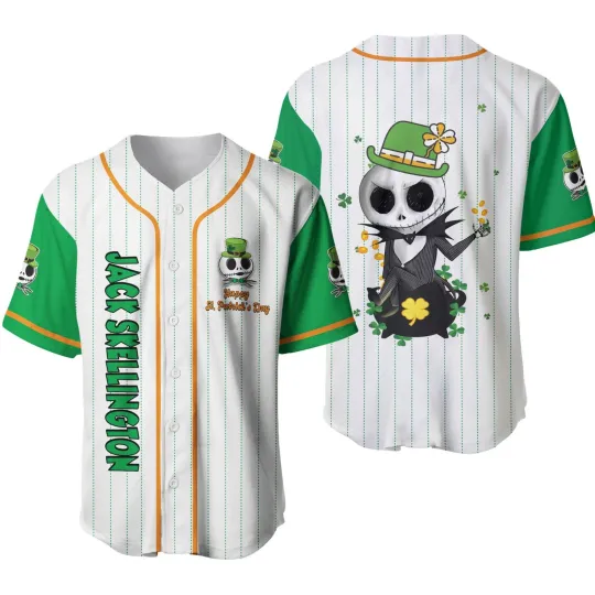 Discover Personalized Jack Skellington St. Patrick's Day Baseball Jersey Unisex Adults