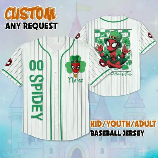 Discover Personalized Spiderman Shamrocks Happy St. Patrick's Day Baseball Jersey Shirt