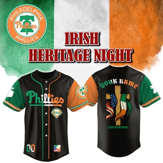 Custom Name Phillies Irish American Heritage Night Giveaway Jersey - All Size