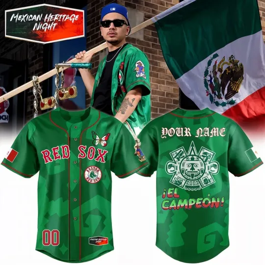 Custom Name Bosttoon Red Sox Mexican American Heritage Night Jersey