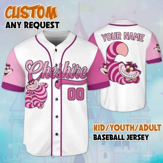 Discover Personalized Cheshire Cat Alice In Wonderland Pink Cat Baseball Jersey Shirt
