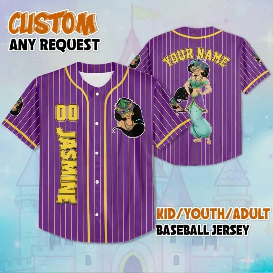 Personalized Princess Jasmine Mardi Gras New Orleans Baseball Jersey Shirt