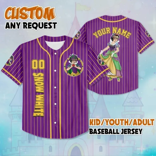 Discover Personalized Princess Snow White Mardi Gras New Orleans Baseball Jersey Shirt