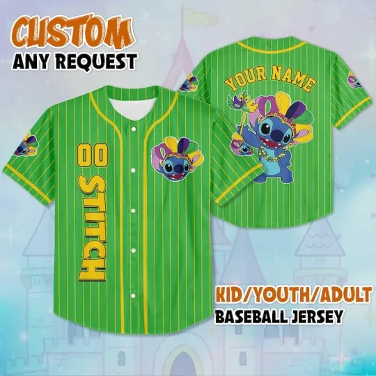 Personalized Cute Stitch Mardi Gras New Orleans Carnival Baseball Jersey Shirt