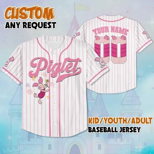 Discover Personalized Piglet Dancing Winnie The Pooh Pink White Baseball Jersey Shirt