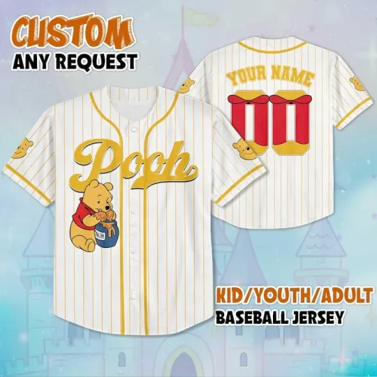 Discover Personalized Pooh Bear With Hunny Jar Honey Bear Fan Gift Baseball Jersey Shirt