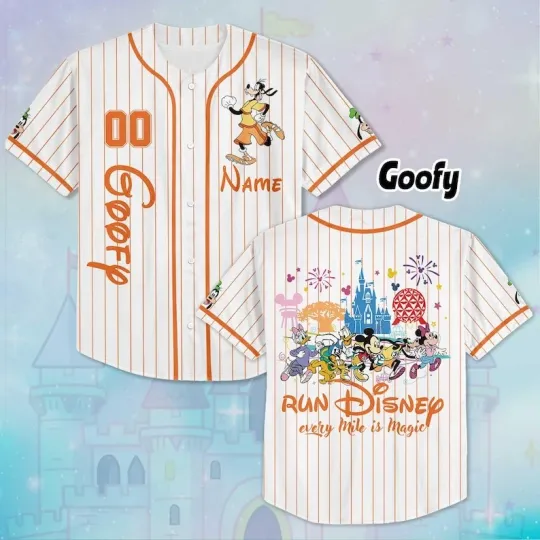 Discover Personalized Goofy Dog & Friends Run Every Mile Is Magic Baseball Jersey Shirt