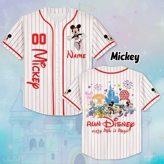 Discover Personalized Mickey And Friends Run Every Mile Is Magic Baseball Jersey Shirt