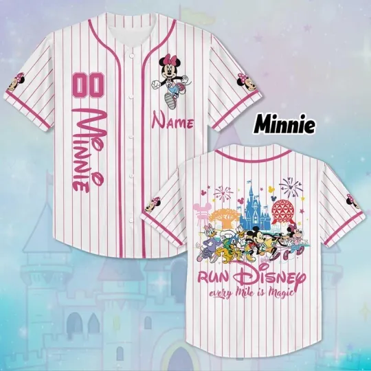 Discover Personalized Minnie & Friends Run Every Mile Is Magic Baseball Jersey Shirt