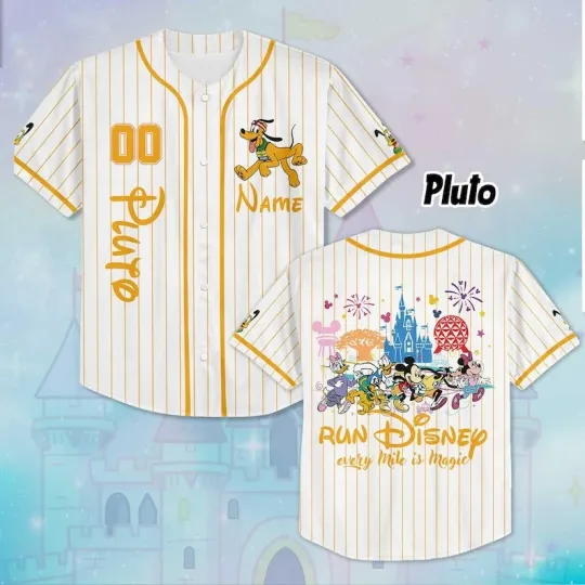 Discover Personalized Pluto Dog & Friends Run Every Mile Is Magic Baseball Jersey Shirt
