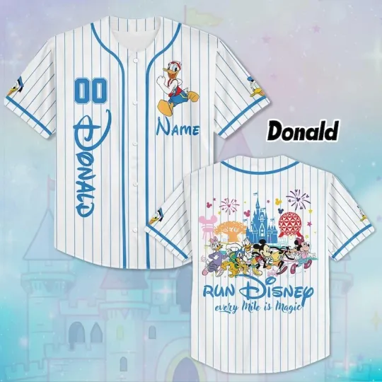 Discover Personalized Donald Duck & Friends Run Every Mile Is Magic Baseball Jersey Shirt