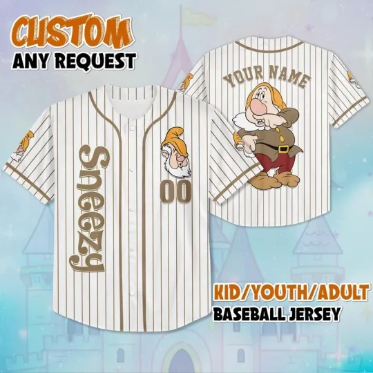 Discover Personalized Sneezy Dwarf Snow White And 7 Dwarfs Striped Baseball Jersey Shirt