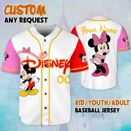Discover Personalized Lovely Mickey & Minnie Couple Valentine Gift Baseball Jersey Shirt