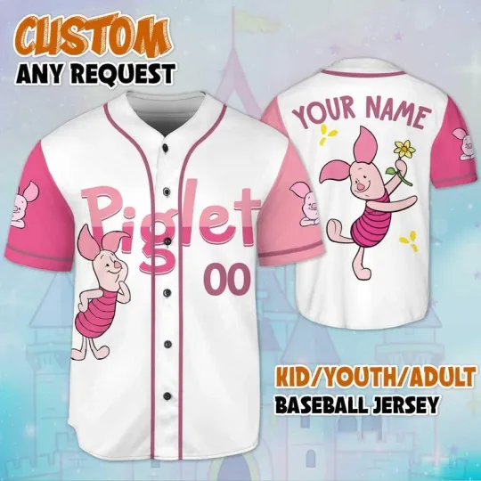Discover Personalized Winnie The Pooh Piglet Dancing With Flowers Baseball Jersey Shirt