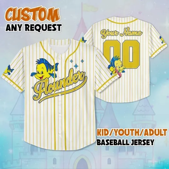 Discover Personalized Cute Flounder Fish The Little Mermaid Striped Baseball Jersey Shirt