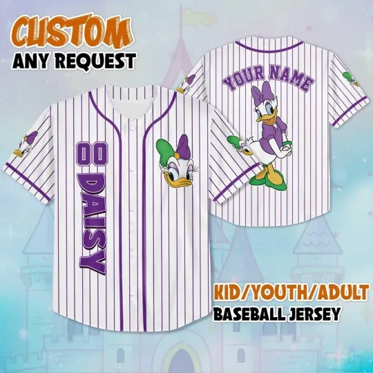 Discover Personalized Lovely Daisy Duck Mardi Gras Purple White Baseball Jersey Shirt