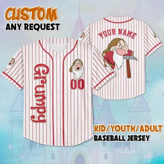 Discover Personalized Grumpy Dwarf Snow White And 7 Dwarfs Striped Baseball Jersey Shirt