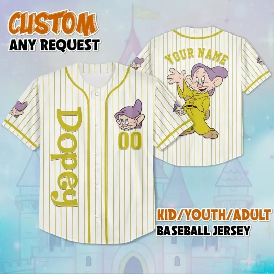 Discover Personalized Dopey Dwarf Snow White And 7 Dwarfs Striped Baseball Jersey Shirt