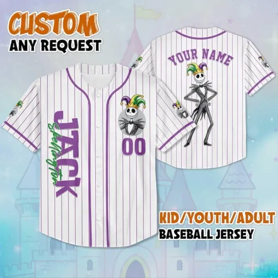 Discover Personalized Nightmare Before Xmas Jack Happy Mardi Gras Baseball Jersey Shirt
