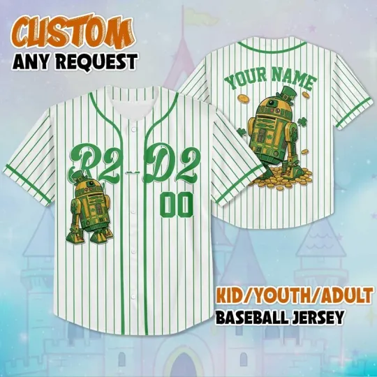 Custom Star Wars R2-D2 Robot Shamrocks St. Patrick's Day Baseball Jersey Shirt