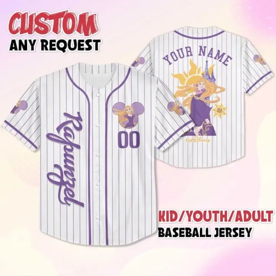 Custom Tangled Rapunzel Princess Purple White Striped Baseball Jersey Shirt