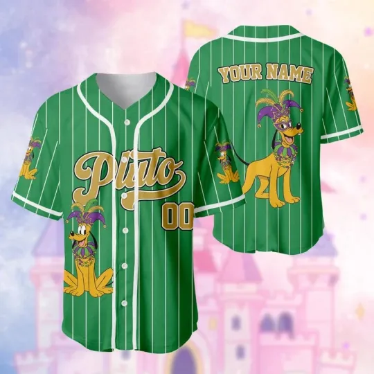 Discover Personalized Pluto Dog Happy Mardi Gras Green Themed Baseball Jersey Shirt
