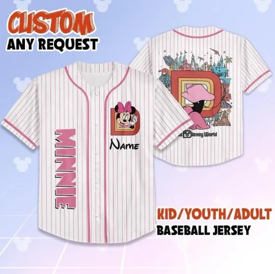 Discover Custom Minnie Mouse Magic Kingdom Purple White Striped Baseball Jersey Shirt