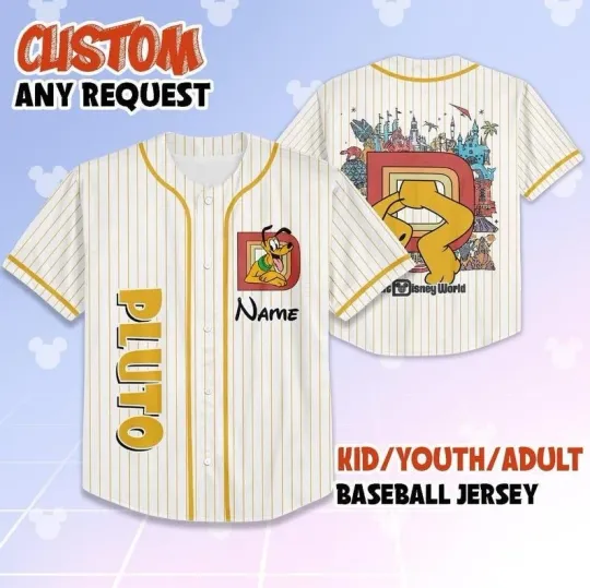 Discover Personalized Pluto Dog Magic Kingdom Yellow White Striped Baseball Jersey Shirt