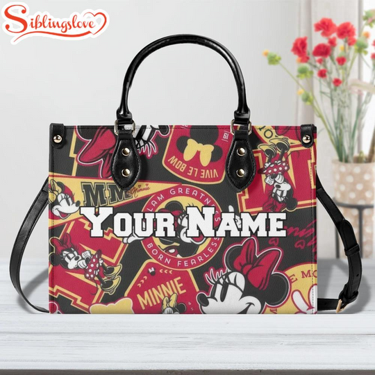 Discover Custom Name Cute Mickey And Minnie Mouse Leather Handbag