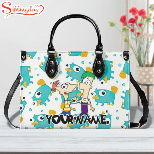 Custom Name Phineas And Ferb Leather Handbag