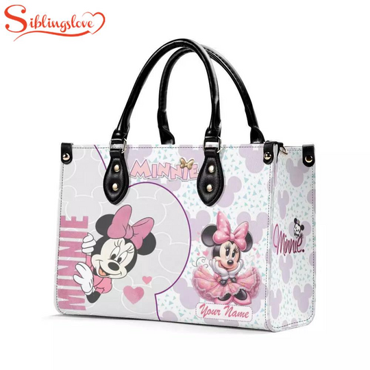 Discover Custom Name Cute Minnie Mouse Women Leather Handbag