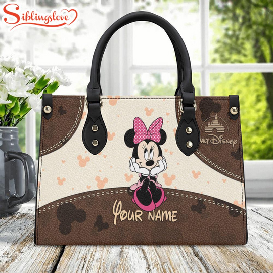 Discover Custom Name Cute Minnie Women Leather Handbag