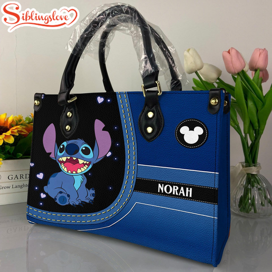 Discover Custom Name Stitch Women Women Bag Cartoon Leather Handbag