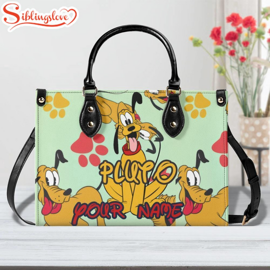 Discover Custom Name Cute Pluto Dog Leather Handbag