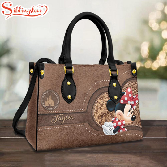 Discover Custom Name Minnie Mouse Disney Women Bag Cartoon Leather Handbag