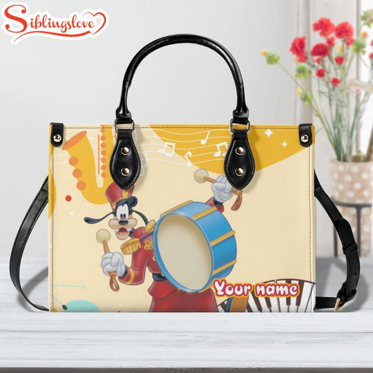 Discover Custom Name Goofy Drum Leather Handbag